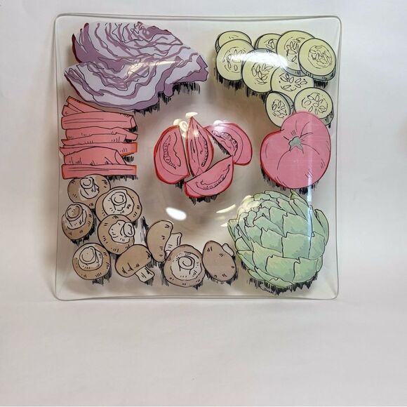 ELAINE Signed Mid Century Modern Colorful Vegetable Design Square Platter - Picture 6 of 6